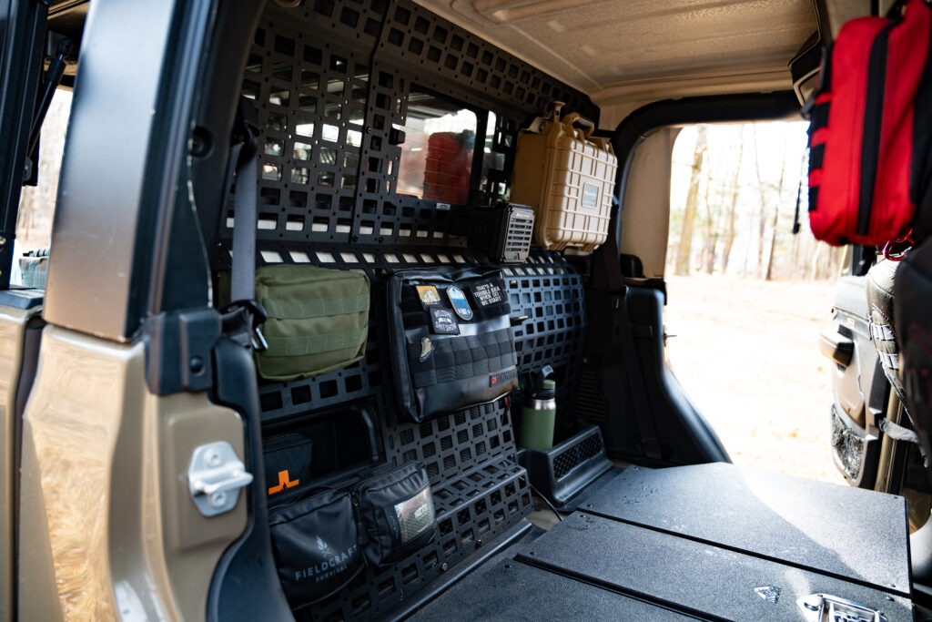 Trail & Co. Jeep Gladiator Rear Seat Delete MOLLE Panel System Installed